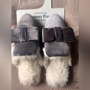 Charter Club Silver Velvet Slippers with Bow